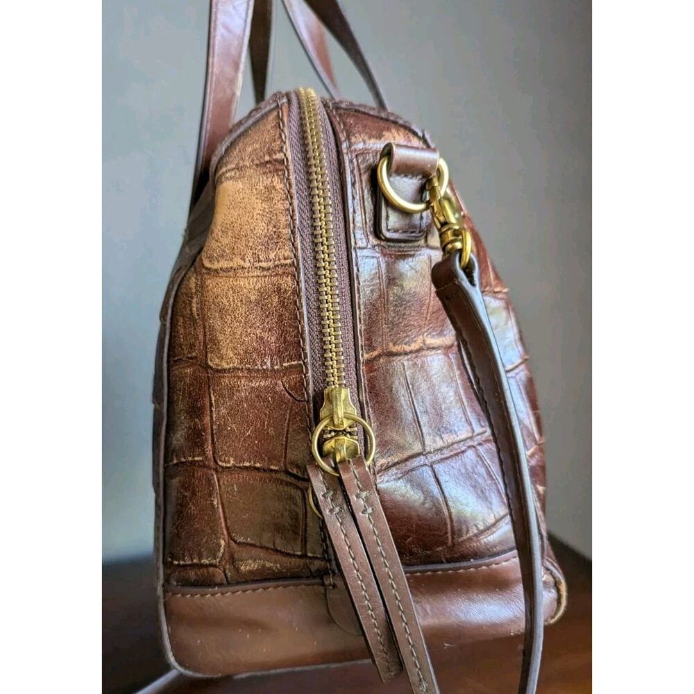 Fossil Sydney Brown Croc Embossed Leather Doctor Bag Purse Crossbody Strap - Picture 5 of 12